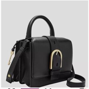 Fossil Wiley Top Handle Black Cow Hide Leather Satchel crossbody bag purse